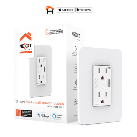 Nexxt Smart Wifi Wall Power Outlet with USB Port